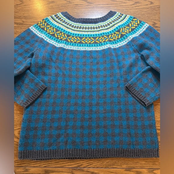Lambswool Talbots Knit Fair Isle Checkered Sweater, Size L - Picture 4 of 4